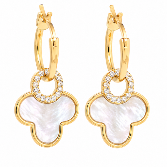 Chiave Ohrringe Gold mit Perlmutt-Kleeblatt und Zirkonia