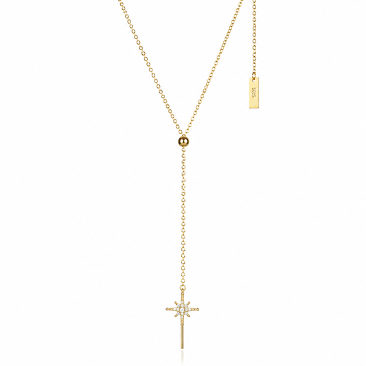 Decisivo Lariat Kette Gold mit Sternanhänger und Zirkonia