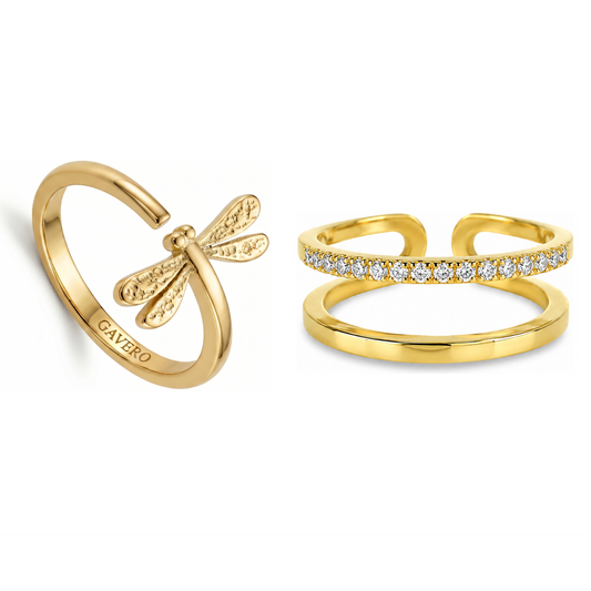 Libellula und Spirale Ring Set in Gold – zwei GAVERO Ringe