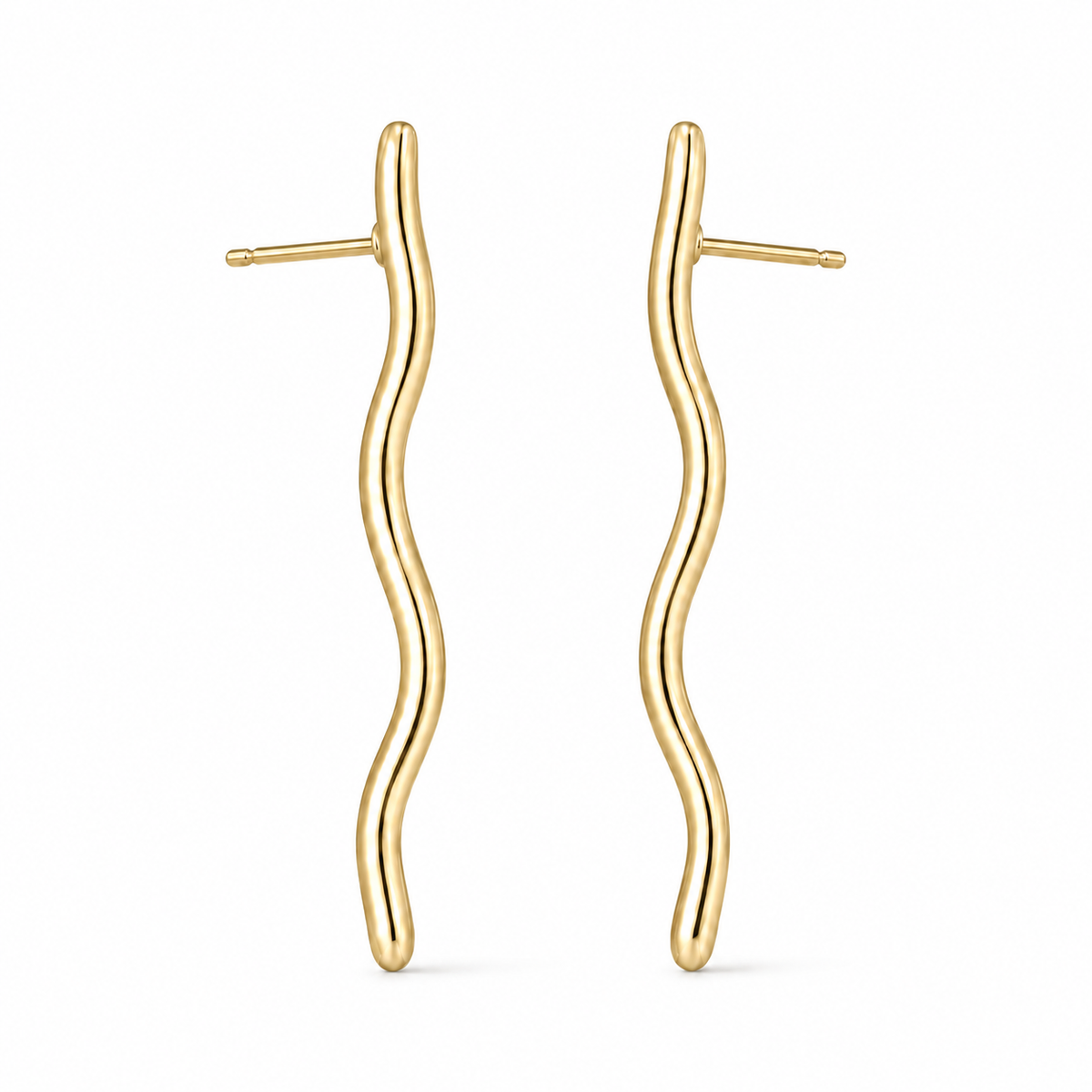 Paar Sway Wave Ohrstecker aus Edelstahl, 14K vergoldet, in Wellenform