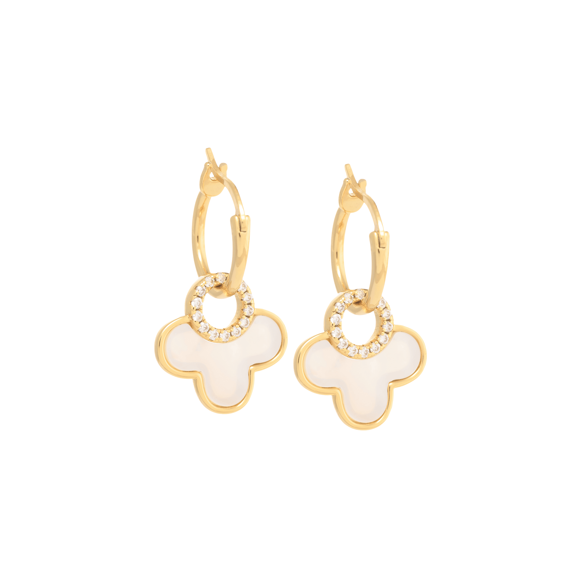 CHIAVE earrings with zirconia and mother-of-pearl cloverleaf pendant