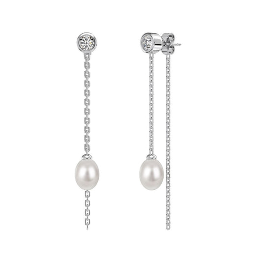 Boucles d'oreilles "Tiffany" en argent sterling avec zirconium & perles, argent