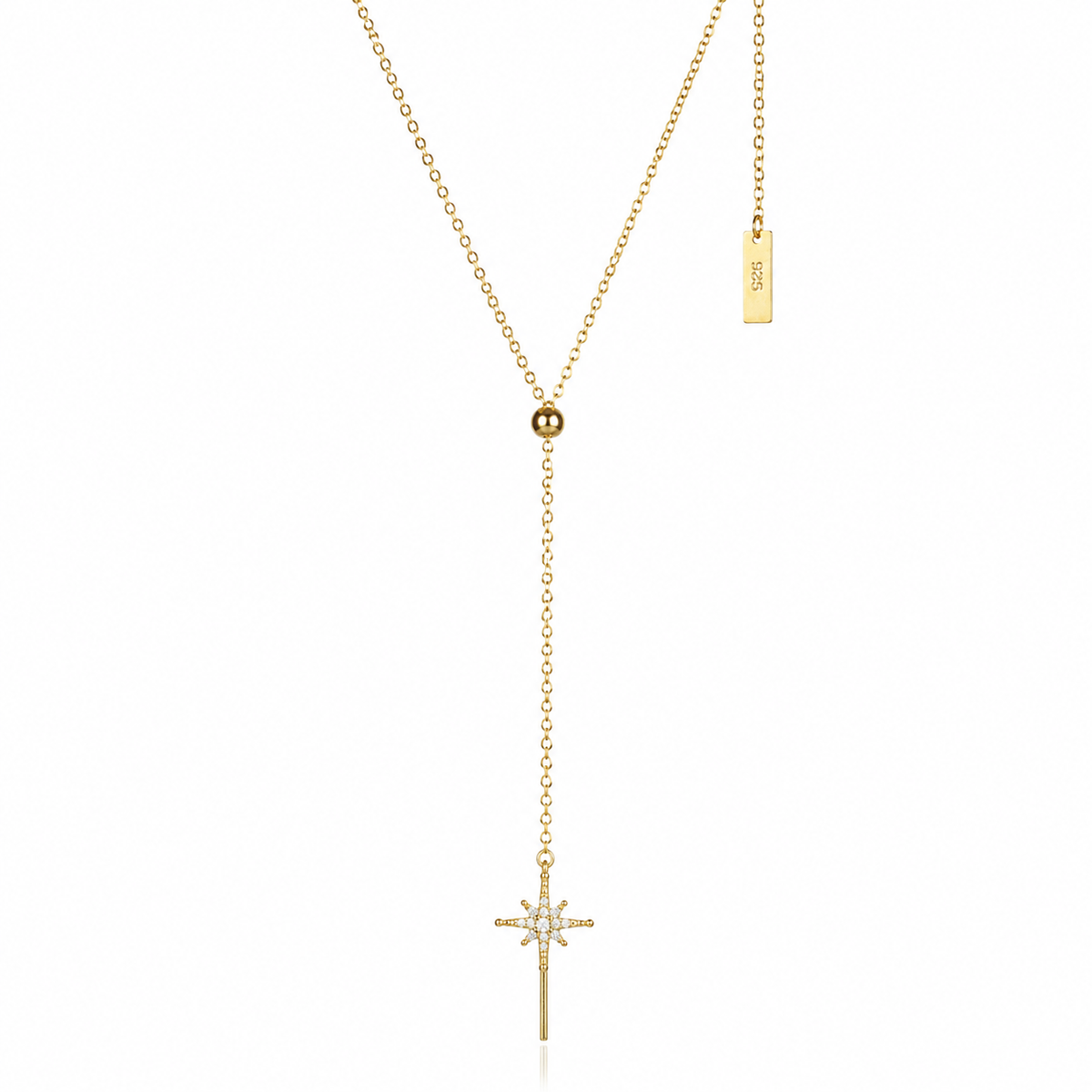 Decisivo Lariat Kette Gold mit Sternanhänger und Zirkonia
