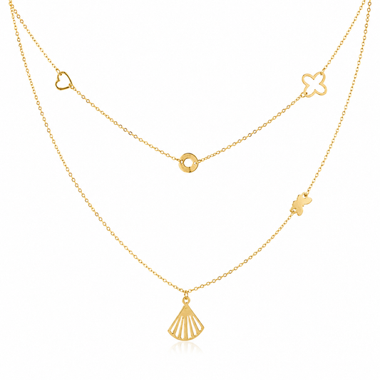 Elegante Layering Kette Gold mit fünf Symbol-Anhängern