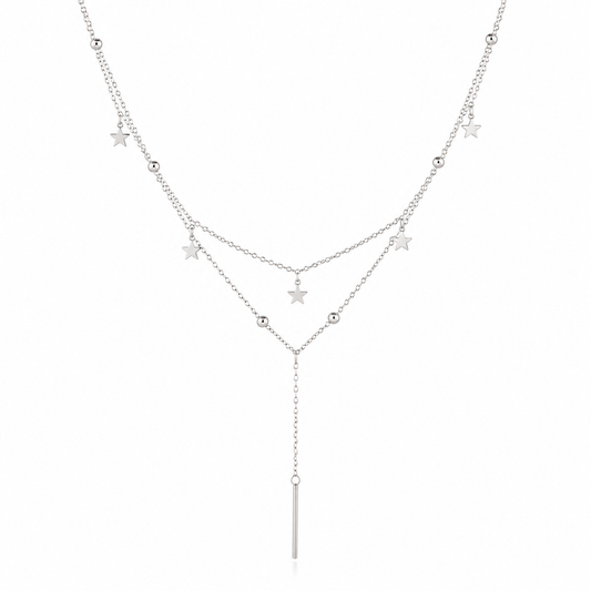 Geniale Layering Kette Silber mit Sternen und Kugeldetails