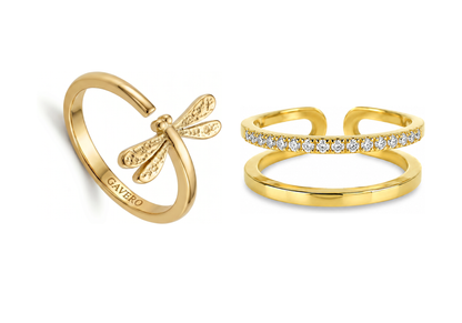 Libellula und Spirale Ring Set in Gold – zwei GAVERO Ringe