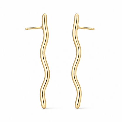 Paar Sway Wave Ohrstecker aus Edelstahl, 14K vergoldet, in Wellenform