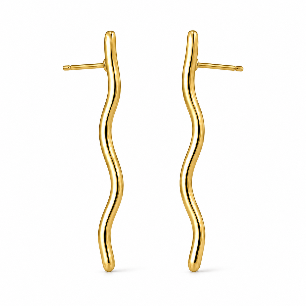 Paar Sway Wave Ohrstecker aus Edelstahl, 18K vergoldet, in Wellenform
