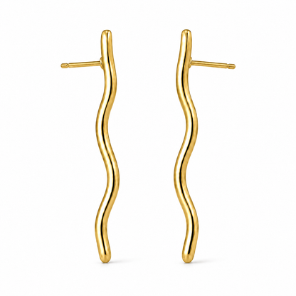 Paar Sway Wave Ohrstecker aus Edelstahl, 18K vergoldet, in Wellenform