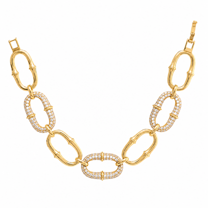 Travolgente Armband Gold mit ovalen Gliedern und Zirkonia
