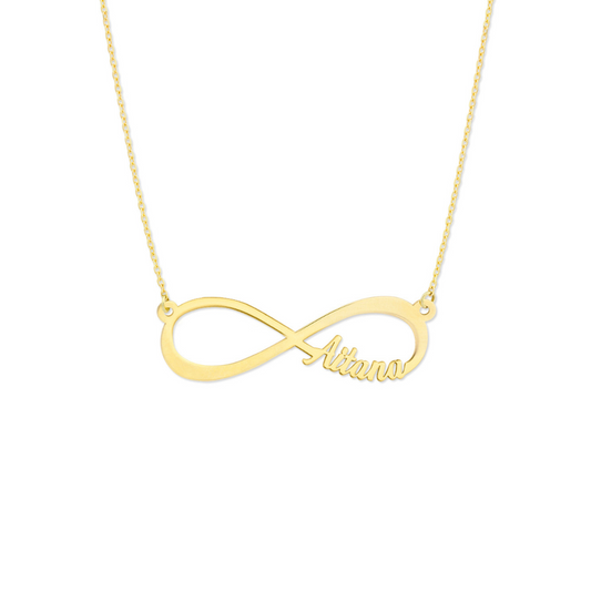 Collier prénom personnalisé en or jaune 750 avec pendentif signe de l'infini